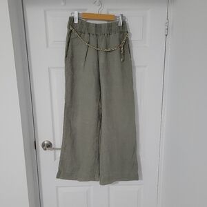 Guess Olive Green Wide-Leg Linen Pants With Belt, Size XS